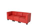 Modular 3-Sitzer Sofa Couch Moncalieri, Kunstleder ~ Rot, Hohe Armlehnen