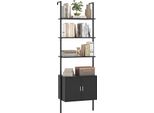 Libreria Costway Alta 184 Cm, Scaffale A Parete A 5 Livelli A Forma Di Scala Con Armadietto, Kit Antiribaltamento E Struttura In Metallo, Ripiano Portaoggetti Aperto