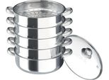Vaporiera A 5 Fasi In Acciaio Inox, Struttura Resistente, Coperchio Trasparente, Argento