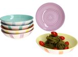 Beach Pastello Stripes Set Di 6 Piatti Fondi 600Ml Gres A Righe Pastello