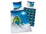 Skifahrer Bettwäsche Größe 80x80 + 135x200 cm