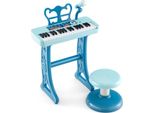 Costway Tastiera Per Bambini A 37 Tasti, Pianoforte Elettronico Per Bambini Con Sgabello, Microfono E Leggio, Pianoforte Per Bambini Con Gambe Staccabili, Tastiera Per Pianoforte Per Bambini Da 3 Anni (Blu)