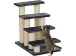 Pawhut Scale Per Animali Domestici Scale Per Gatti Scale Per Cani 4 Gradini Per Gatti E Cani Grigio Peluche 60 X 40,5 X 59 Cm