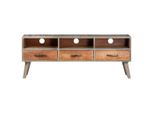 Mobile Tv Grigio 130X35X51 Cm Legno Massiccio Di Mango Grezzo