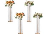Set Di 4 Sgabelli Per Fiori - Portafiori Moderno In Ferro 20X20X90Cm, Vaso In Cristallo Con Galvanizzazione Oro - Sgabello Decorativo Per Piante Per Bar, Hotel E Caffè.