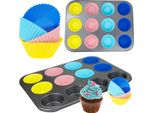 Teglia Per Muffin + 12 Stampi In Silicone Per Muffin