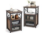 Costway Tavolino A 4 Livelli Dal Design Industriale, Comodino Con 2 Cassetti Pieghevoli E Ripiano Aperto, Comodino In Legno Con Struttura In Metallo, Tavolo Da Soggiorno 40 X 35 X 60,5 Cm (2)