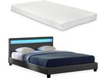 Letto Imbottito Led Materasso 140X200Cm Ecopelle Grigio Scuro Letto Matrimoniale Corium