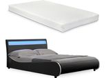 Letto Imbottito Corium® Led 'Valencia' Con Materasso - 140 X 200 Cm - Similcuoio Nera - Con Rete A Doghe E Illuminazione Rgb