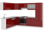 Vicco Cucina Angolare Completa R-Line, 287 X 60 Cm , Pl Marmo, Rosso Lucido/Bianco/Bianco