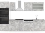 Vicco Cucina Componibile R-Line, 300 Cm Con Armadio Alto, Senza Piano Di Lavoro, Cemento/Bianco