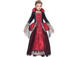 Costume Da Vampiro Pomposo Per Ragazze Costume Di Halloween Nero-Rosso 8-10 Anni (140 Cm)