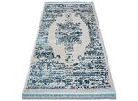 Tappeto Acrilico Manyas 192AA Grigio/Blu Frange Azzurro 80X300 Cm