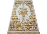 Tappeto Acrilico Manyas 192AA Avorio/Oro Frange Giallo 80X300 Cm