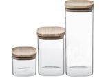 5Five Simply Smart Vorratsglas-Set 3-Tlg., Stapelbare BehäLter Mit Deckel, Borosilikatglas, Holz, 179623