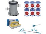 Ways - Cura Della Piscina - Set Di Manutenzione Deluxe & Pompa Filtro 1249 L/H & 6 Filtri Tipo I & Spazzola Ways