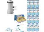 Ways - Cura Della Piscina - Set Di Manutenzione Deluxe & Pompa Filtro 2271 L/U & 12 Filtri Tipo A & Spazzola Ways
