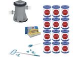 Ways - Cura Della Piscina - Set Per La Manutenzione Deluxe & Pompa Filtro 1249 L/H & 12 Filtri Tipo I & Spazzola Ways