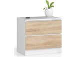 Comò Moderno Bianco Kommad K60 Con 2 Cassetti E Frontale In Rovere Sonoma Per Una Smart Soluzione Di Stoccaggio