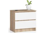 Comò K60 Elegante Con 2 Cassetti In Rovere Sonoma E Bianco
