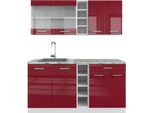 Vicco Cucina Completa R-Line, 160 Cm , Pl Marmo, Rosso Lucido/Bianco/Bianco