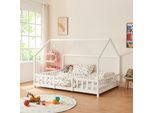 Letto Per Bambini 'Sisimiut' In Look Casa Con Materasso E Protezione Anticaduta In Legno Di Pino 140 X 200 Cm Bianco