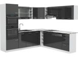 Vicco Cucina Angolare Completa R-Line, 237 X 247 Cm Senza Piano Di Lavoro, Antracite Lucido/Bianco