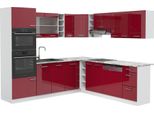 Vicco Cucina Angolare Completa R-Line, 247 X 60 Cm , Pl Marmo, Rosso Lucido/Bianco/Bianco