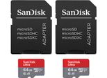 Sandisk Ultra Microsdxc 64GB 140Mbs+Adapt 2Pack SDSQUAB-064G-GN6MT