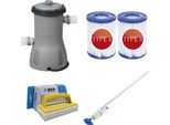 Bestway - Aspiratore Per Piscina Aquareach & Pompa Filtro 3028 L/U & 2 Filtri Tipo Ii & Spazzola Ways