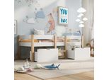 Letto Per Bambini Flieks Con Protezione Anticaduta E Rete A Doghe, Letto A Soppalco In Legno Di Pino 90X200 Cm Con 2 Cassetti, Bianco