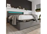 Letto Imbottito Idraulico Merax 140X200Cm Con Led E Rete, Letto Contenitore Con Rete A Doghe, Letto Funzionale Letto Matrimoniale In Pelle Finta