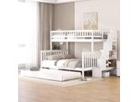 Letto A Castello Flieks 90X200Cm/140X200Cm, Letto Per Bambini Con Protezione Anticaduta, Letto A Soppalco Con Scale E Letto Estraibile, Letto In Legno Massiccio Con Rete A Doghe, Bianco