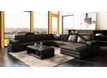 Set Soggiorno Divano Angolare A U + 2X Sgabello + Tavolino In Pelle Jvmoebel