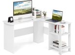Costway Scrivania A L, Scrivania Angolare Con 2 Fori Per Cavi E Vani Portaoggetti, Scrivania Angolare, Scrivania Per Computer, Scrivania Per Casa O Ufficio, 130 X 130 X 74 Cm (Bianco)
