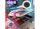 Letto Imbottito Flieks 160X200 Con Usb E Tipo C, Letto A Molle Con Rete A Doghe, Letto Per Ragazzi Con Led, Letto Contenitore Idraulico Letto Matrimoniale, Biancheria, Grigio