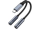 Inf Cavo Adattatore Da USB-C A Doppio Jack Audio Da 3,5 Mm Nero