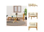 Vidaxl Set Di Divani A 2 Pezzi Con Cuscini Bianchi Crema In Legno Massiccio Di Acacia - Elementi Per Divani Da Giardino