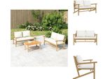 Vidaxl Panca Da Giardino Con Cuscini Bianchi Crema In Bambù - Elementi Per Divani Da Giardino