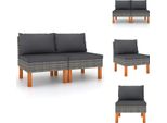Vidaxl Divano Centrale 2 Pz. Poly Rattan E Legno Massiccio Di Eucalipto - Elementi Per Divani Da Giardino