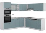 Vicco Cucina Angolare Completa R-Line, 237 X 247 Cm Senza Piano Di Lavoro, Grigio-Blu/Bianco