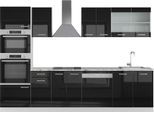 Vicco Cucina Componibile R-Line, 300 Cm Con Armadio Alto, Senza Piano Di Lavoro, Nero Lucido/Bianco