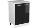 Vicco Mobiletto Base Cucina R-Line, 60 Cm Con Piano Di Lavoro, Nero Lucido/Bianco