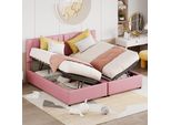 Letto Imbottito Flieks 180X200Cm Con Rete A Doghe, Letto A Molle Con Contenitore, Letto Idraulico Per Ragazzi Letto Matrimoniale Per Bambini, Biancheria, Rosa