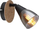 Lampada Da Parete Per Interni Faretto Da Parete In Vetro Fumé In Legno Nero 54311-1