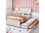 Letto Imbottito Merax 90X200Cm Con Letto Estraibile E 3 Cassetti, Biancheria Letto Matrimoniale Letto Per Bambini Letto Per Ragazzi Con Rete A Doghe E Testata Regolabile In Altezza