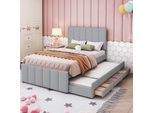Letto Imbottito Merax 90X200Cm Con Letto Estraibile E 3 Cassetti, Biancheria Letto Matrimoniale Letto Per Bambini Letto Per Ragazzi Con Rete A Doghe E Testata Regolabile In Altezza