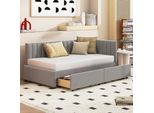 Letto Imbottito Flieks 90X200Cm Con Rete A Doghe, Divano Letto Da Giorno Con 2 Cassetti, Letto Singolo Letto Per Ospiti Letto Da Giorno Letto Per Ragazzi Divano Letto, Velluto, Grigio