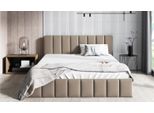Gutto Letto Imbottito Caramel 180X200 Rete A Doghe Metalliche Beach In Velluto Con Contenitore E Contenitore
