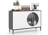 Credenza Costway Con Anta In Vetro Temperato, Mobile Buffet A 3 Ante, Mobile Laterale E Gambe In Metallo Rialzate Bianco